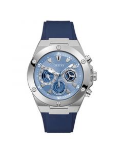 Men's Quartz Blue Silicone Strap Multi-Function Watch 46mm