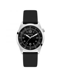 Men's Quartz Silver-Tone Black Silicone Strap Watch 42mm