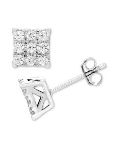 Diamond Square Cluster Stud Earrings (1/2 ct. t.w.) in 10k White Gold