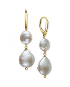 Cultured Freshwater Coin & Baroque Pearl (9-10mm & 12-13mm) Drop Earrings in 14k Gold-Plated Sterling Silver