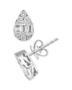 EFFY® Diamond Round & Baguette Teardrop Cluster Stud Earrings (1/2 ct. t.w.) in 14k White Gold