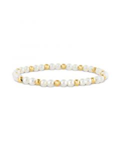 EFFY® Cultured Freshwater Pearl (4 mm) & Polished Bead Stretch Bracelet in Gold-Plated Sterling Silver