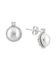 EFFY® Cultured Freshwater Pearl (9 mm) & White Topaz (1/20 ct. t.w.) Stud Earrings in Sterling Silver