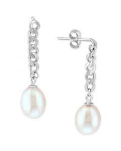 EFFY® Cultured Freshwater Pearl (8mm) Chain Drop Earrings in Sterling Silver