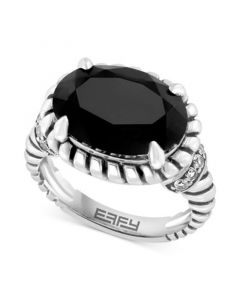 EFFY® Onyx & White Topaz (1/5 ct. t.w.) Oval Rope Framed Ring in Sterling Silver