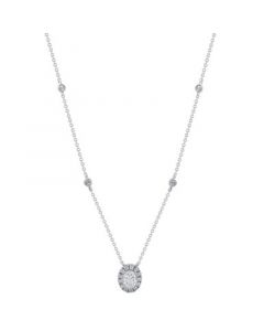 Diamond Oval Halo 18" Pendant Necklace (1/2 ct. t.w.) in 14k White Gold