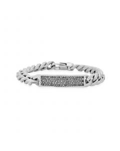 Simulated Gray Diamonds Cuban Link ID Bracelet