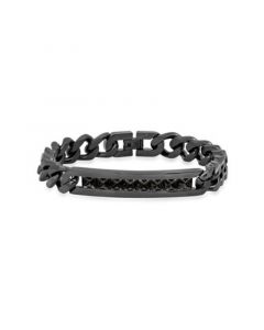 Black Ion Plating Thick Cuban Link Chain and Simulated Black Diamonds ID Bracelet