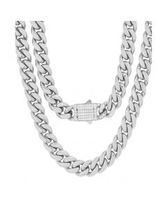 Thick Cuban Link Chain with Simulated Diamonds Clasp Necklace