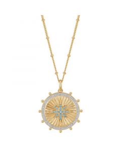 Swiss Blue Topaz (1/4 ct.tw.) and Diamond Accent 18" Circle Pendant Necklace in 14k Gold-Plated Sterling Silver