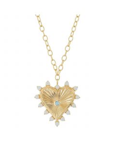 Swiss Blue Topaz (1/8 ct.tw.) and Created Opal (5-3/8 ct.tw.) 18" Heart Pendant Necklace in 14k Gold-Plated Sterling Silver