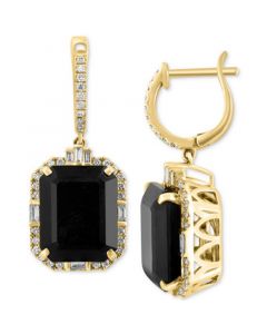 EFFY® Onyx & Diamond (3/8 ct. t.w.) Dangle Hoop Earrings in 14k Gold