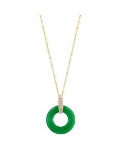 EFFY® Dyed Green Jade & Diamond (1/10 ct. t.w.) Circle 18" Pendant Necklace in 14k Gold