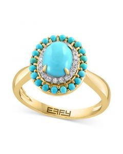 EFFY® Turquoise & Diamond (1/10 ct. t.w.) Halo Ring in 14k Gold