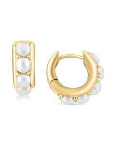 EFFY® Freshwater Pearl (3-1/2mm) Small Huggie Hoop Earrings in 14k Gold, 0.53"