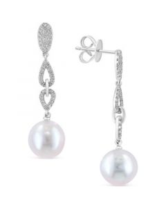 EFFY® Freshwater Pearl (9-1/2mm) & Diamond (1/3 ct. t.w.) Drop Earrings in 14k White Gold