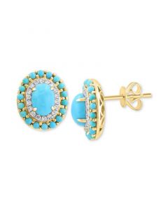 EFFY® Turquoise & Diamond (1/6 ct. t.w.) Halo Stud Earrings in 14k Gold