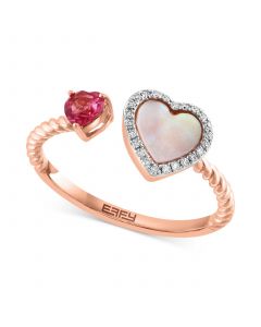 EFFY® Mother-of-Pearl, Pink Tourmaline (1/5 ct. t.w.), & Diamond (1/20 ct. t.w.) Heart Cuff Ring in 14k Rose Gold