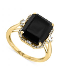 EFFY® Onyx & Diamond (1/5 ct. t.w.) Halo Ring in 14k Gold