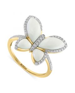 EFFY® White Agate & Diamond (1/4 ct. t.w.) Butterfly Ring in 14k Gold