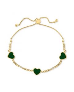 EFFY® Malachite & Diamond (1/20 ct. t.w.) Triple Heart Bolo Bracelet in 14k Gold