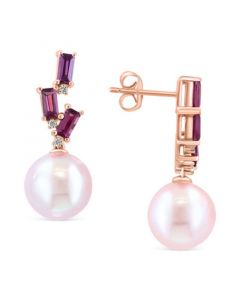 EFFY® Pink Freshwater Pearl (10mm), Rhodolite (x ct. t.w.) & Diamond Accent Drop Earrings in 14k Rose Gold