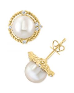 EFFY® Freshwater Pearl (8mm) & Diamond (1/6 ct. t.w.) Stud Earrings in 14k Gold