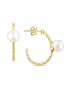 EFFY® Freshwater Pearl (7-1/2mm) Rope C-Hoop Earrings in 14k Gold