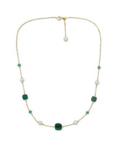 EFFY® Freshwater Pearl (4-1/2mm), Malachite, & Emerald (1/2 ct. t.w.) 17" Collar Necklace in 14k Gold