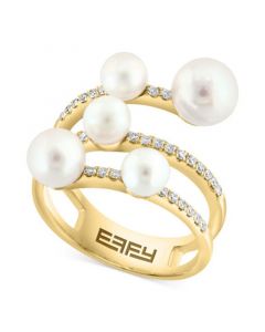 EFFY® Freshwater Pearl (5-7mm) & Diamond (1/4 ct. t.w.) Coil Ring in 14k Gold