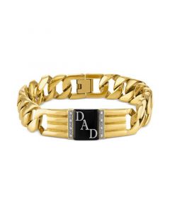 Men's Diamond & Onyx Dad ID Plate Curb Link Bracelet (1/20 ct. t.w.) in Gold Ion-Plated Stainless Steel