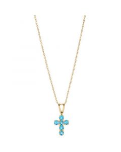 Blue Cubic Zirconia Religious Cross 18" Pendant Necklace in 14k Gold