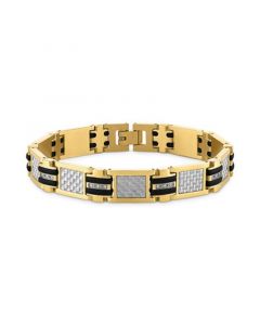 Diamond, Carbon Fiber, Black Rubber Link Bracelet (1/10 ct. t.w.) in Gold-Tone Ion-Plated Stainless Steel, Created for Macy's