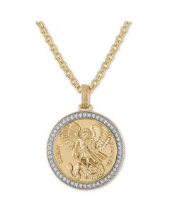 Diamond St. Michael Medallion 22" Pendant Necklace (1/4 ct. t.w.) in 14k Gold-Plated Sterling Silver, Created for Macy's