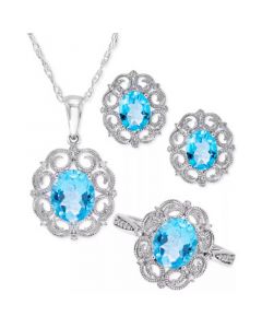 Blue Topaz & Diamond Milgrain Filigree Jewelry Collection in Sterling Silver