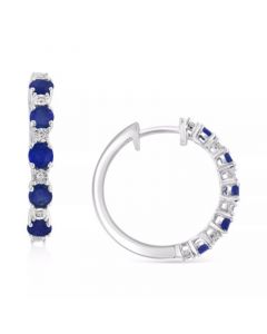 Sapphire & Diamond Accent Small Hoop Earrings in Sterling Silver, 0.81" (Also available in Ruby and Emerald)