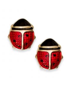 Red Enamel Ladybug Stud Earrings in 10k Gold