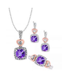 Amethyst & White Topaz Heart Jewelry Collection in Sterling Silver & 14k Rose Gold-Plate