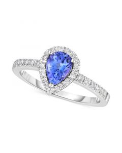 Tanzanite (3/4 ct. t.w.) & Diamond (1/5 ct. t.w.) Pear-Cut Halo Ring in 14k White Gold