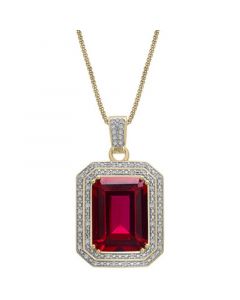 Lab Created Ruby (6-5/8 ct. t.w.) & Diamond (1/4 ct. t.w.) Rectangular Pendant Necklace in 14k Gold-Plated Sterling Silver, 22"