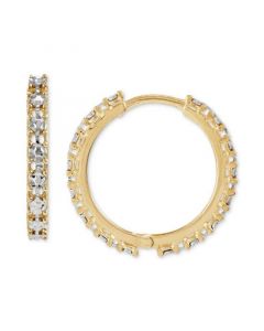 Diamond Cut Flat Bead Link Small Huggie Hoop Earrings in 10k Two-Tone Gold, 3/4"