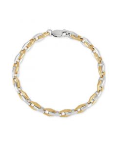 Men's Two-Tone Link Bracelet in 18k Gold-Plated Sterling Silver & White Rhodium