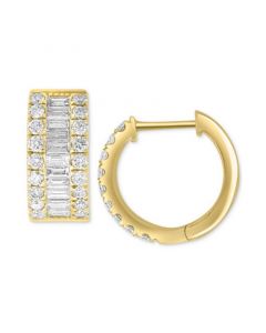 EFFY® Diamond Baguette & Round Small Huggie Hoop Earrings (1-1/5 ct. t.w.) in 14k Gold, 0.55"