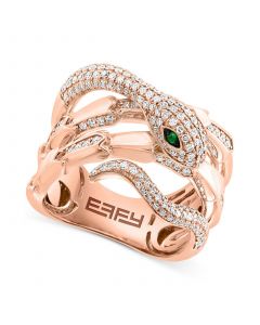 EFFY® Diamond (3/4 ct. t.w.) & Emerald Accent Snake Ring in 14k Rose Gold