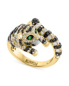 EFFY® Espresso & Black Diamond (1-1/2 ct. t.w.) & Tsavorite Accent Tiger Ring in 14k Gold