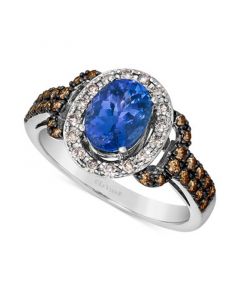 Blueberry Tanzanite (1 ct. t.w.) & Diamond (1/2 ct. t.w.) Halo Ring in 14k White Gold