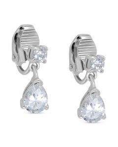 Cubic Zirconia Pear-Shape Clip-On Drop Earrings in Sterling Silver, Created for Macy's