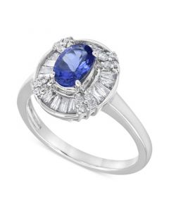 Tanzanite (5/8 ct. t.w.) & Diamond (1/2 ct. t.w.) Halo Ring in 14k White Gold