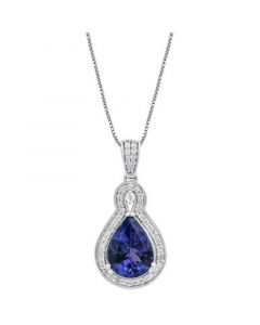 Tanzanite (3 ct. t.w.) & Diamond (1/4 ct. t.w.) Halo 18" Pendant Necklace in 14k White Gold