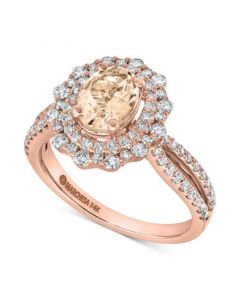 Morganite (7/8 ct. t.w.) & Diamond (7/8 ct. t.w.) Double Halo Ring in 14k Rose Gold